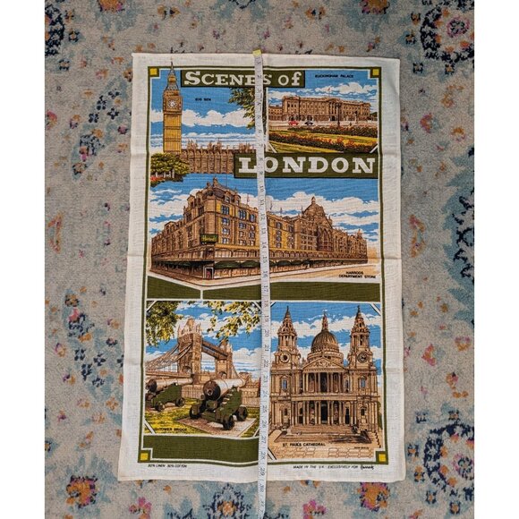 Vintage Mid Century Harrod's Linen/Cotton Souvenir Tea Towel - Scenes of‎ London - Picture 3 of 6